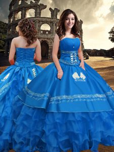 Floor Length Blue Quinceanera Gown Strapless Sleeveless Zipper