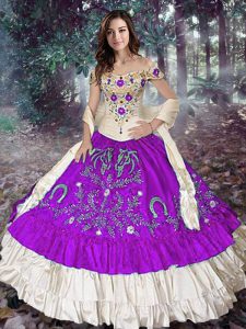 Ball Gowns Sweet 16 Quinceanera Dress Eggplant Purple Off The Shoulder Taffeta Sleeveless Floor Length Lace Up