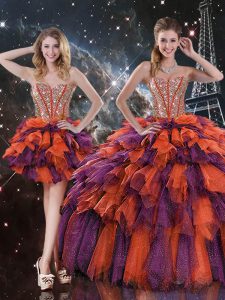 Multi-color Sleeveless Beading and Ruffles and Ruffled Layers Floor Length 15th Birthday Dress