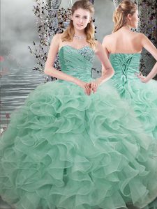 Colorful Sleeveless Lace Up Floor Length Beading and Ruffles Sweet 16 Quinceanera Dress