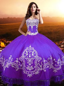 Smart Purple Ball Gowns Sweetheart Sleeveless Taffeta Floor Length Lace Up Beading and Appliques Vestidos de Quinceanera