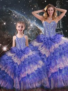 Sumptuous Ruffled Layers and Sequins Sweet 16 Quinceanera Dress Multi-color Lace Up Sleeveless Floor Length