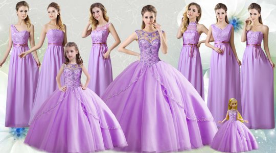 New Arrival Scoop Sleeveless Lace Up Sweet 16 Quinceanera Dress Lilac Tulle