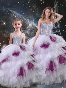 Dazzling Multi-color Sleeveless Floor Length Beading and Ruffled Layers Lace Up 15 Quinceanera Dress