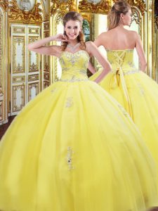 Classical Tulle Sleeveless Floor Length Vestidos de Quinceanera and Beading and Appliques