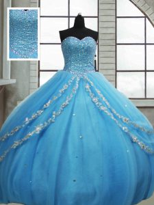 Charming Baby Blue Sleeveless Tulle Lace Up Sweet 16 Dresses for Military Ball and Sweet 16 and Quinceanera