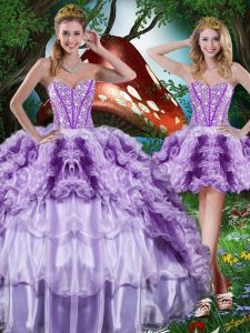 Sleeveless Organza Floor Length Lace Up Quinceanera Gowns in Multi-color with Beading and Ruffles and Ruffled Layers