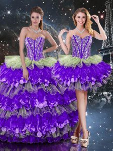 Elegant Multi-color Ball Gowns Beading and Ruffles and Ruffled Layers Sweet 16 Dress Lace Up Organza Sleeveless Floor Length