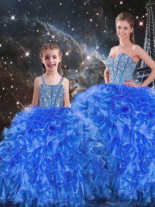 Dazzling Floor Length Royal Blue Quinceanera Gowns Sweetheart Sleeveless Lace Up