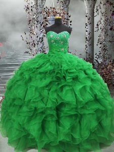 Popular Sleeveless Beading and Ruffles Lace Up Quinceanera Dress