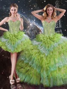 Multi-color Sleeveless Beading and Ruffled Layers Floor Length Vestidos de Quinceanera