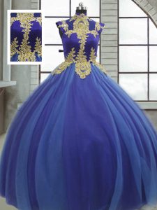 Cute Floor Length Ball Gowns Sleeveless Royal Blue 15 Quinceanera Dress Lace Up