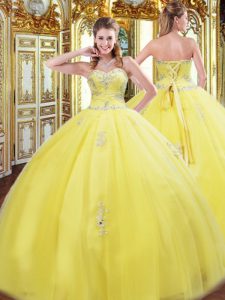 Stylish Floor Length Yellow Quinceanera Dress Sweetheart Sleeveless Lace Up