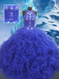 Great Ball Gowns Sweet 16 Quinceanera Dress Blue Scoop Organza Sleeveless Floor Length Lace Up
