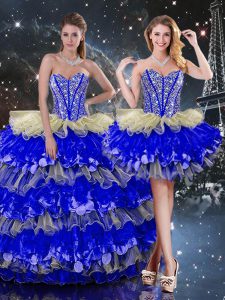 Glittering Multi-color Lace Up Sweet 16 Quinceanera Dress Beading and Ruffles and Ruffled Layers Sleeveless Floor Length