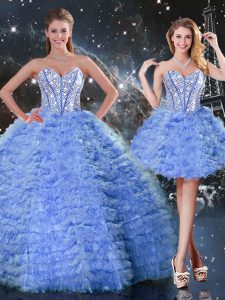 Comfortable Blue Lace Up Sweetheart Beading and Ruffled Layers Quinceanera Gown Tulle Sleeveless