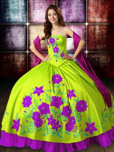 Exquisite Floor Length Lace Up Quinceanera Gown Multi-color for Military Ball and Sweet 16 and Quinceanera with Embroidery