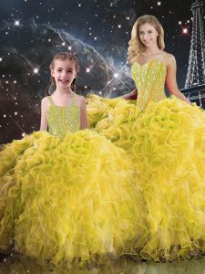 Fine Floor Length Ball Gowns Sleeveless Yellow Quinceanera Dresses Lace Up