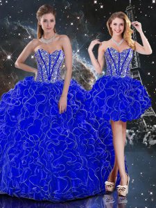 Attractive Sweetheart Sleeveless Quinceanera Gown Floor Length Beading and Ruffles Royal Blue Organza