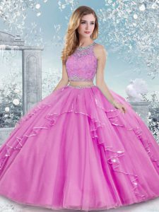 Floor Length Lilac Quinceanera Dress Scoop Sleeveless Clasp Handle