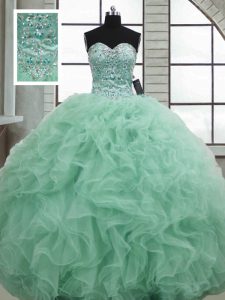 Exceptional Floor Length Apple Green Quinceanera Gown Sweetheart Sleeveless Lace Up