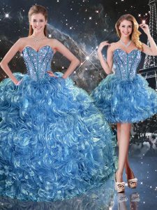 Amazing Floor Length Lace Up Sweet 16 Dresses Baby Blue for Military Ball and Sweet 16 and Quinceanera with Beading and Ruffles