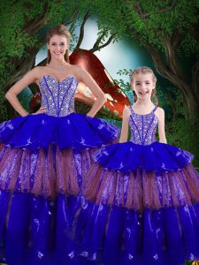 Gorgeous Organza Sweetheart Sleeveless Lace Up Beading and Ruffled Layers 15 Quinceanera Dress in Royal Blue