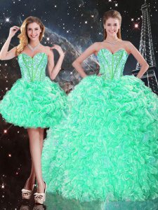 Apple Green Sweetheart Lace Up Beading and Ruffles Sweet 16 Dress Sleeveless