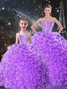 On Sale Lavender Lace Up Sweet 16 Dresses Beading and Ruffles Sleeveless Floor Length