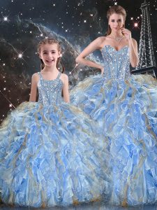 Floor Length Ball Gowns Sleeveless Light Blue Vestidos de Quinceanera Lace Up