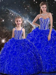 Great Sweetheart Sleeveless Sweet 16 Quinceanera Dress Floor Length Beading and Ruffles Royal Blue Organza