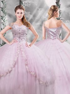 Dynamic Side Zipper Sweet 16 Quinceanera Dress Lilac for Military Ball and Sweet 16 and Quinceanera with Beading and Appliques Brush Train