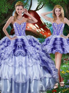 Multi-color Organza Lace Up Vestidos de Quinceanera Sleeveless Floor Length Beading and Ruffles and Ruffled Layers