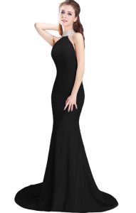 Black Halter Top Side Zipper Beading Homecoming Dress Brush Train Sleeveless