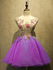 Spectacular Purple Organza Lace Up Scoop Sleeveless Mini Length Homecoming Dress Embroidery