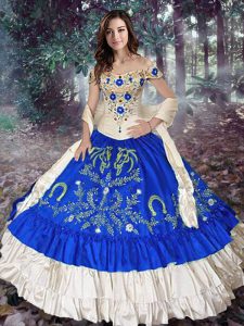 Sleeveless Lace Up Floor Length Embroidery and Ruffled Layers Sweet 16 Dresses