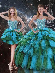Glamorous Floor Length Multi-color Quinceanera Dresses Organza Sleeveless Beading and Ruffles and Ruffled Layers