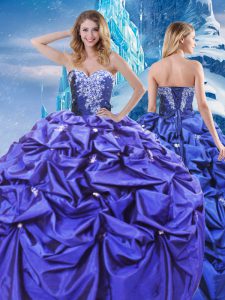 Sexy Purple Ball Gowns Taffeta Sweetheart Sleeveless Beading and Pick Ups Floor Length Lace Up Sweet 16 Dress