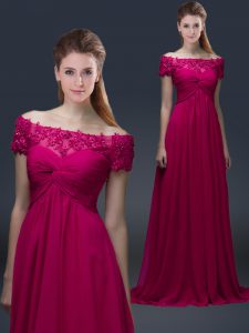 Wonderful Short Sleeves Appliques Lace Up Prom Dress