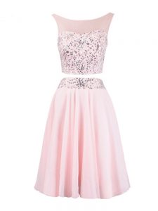 Amazing Baby Pink Scoop Zipper Beading Prom Gown Sleeveless