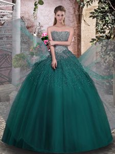 Dark Green Quinceanera Dresses Military Ball and Sweet 16 and Quinceanera with Beading Strapless Sleeveless Lace Up
