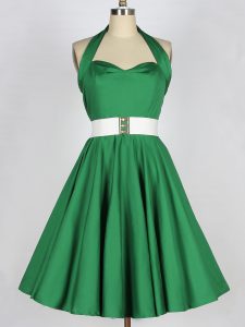 Mini Length Green Vestidos de Damas Satin Sleeveless Belt