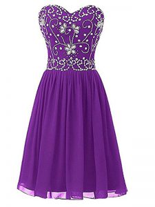 High End Eggplant Purple Sleeveless Knee Length Beading Zipper Prom Dresses