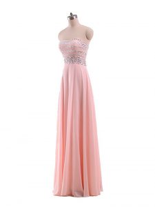 New Arrival Chiffon Strapless Sleeveless Zipper Beading Prom Dress in Pink