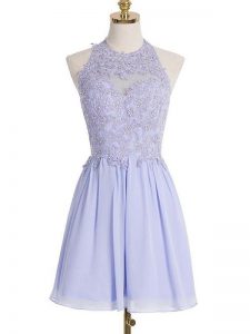 Lace Quinceanera Court Dresses Lavender Lace Up Sleeveless Knee Length