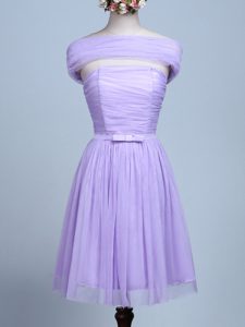 Sophisticated Lavender Quinceanera Court of Honor Dress Prom and Party and Wedding Party with Belt Strapless Sleeveless Side Zipper