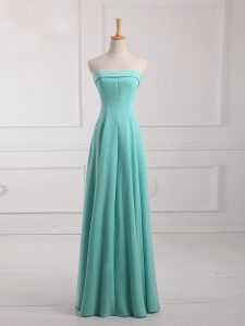 Floor Length Aqua Blue Dama Dress for Quinceanera Chiffon Sleeveless Ruching