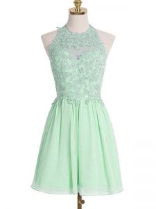 Top Selling Apple Green Lace Up Halter Top Appliques Dama Dress Chiffon Sleeveless
