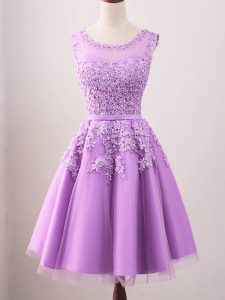 Lilac Lace Up Scoop Lace Quinceanera Dama Dress Tulle Sleeveless