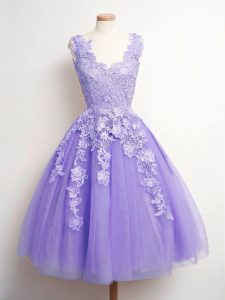 Sleeveless Knee Length Lace Lace Up Court Dresses for Sweet 16 with Lavender